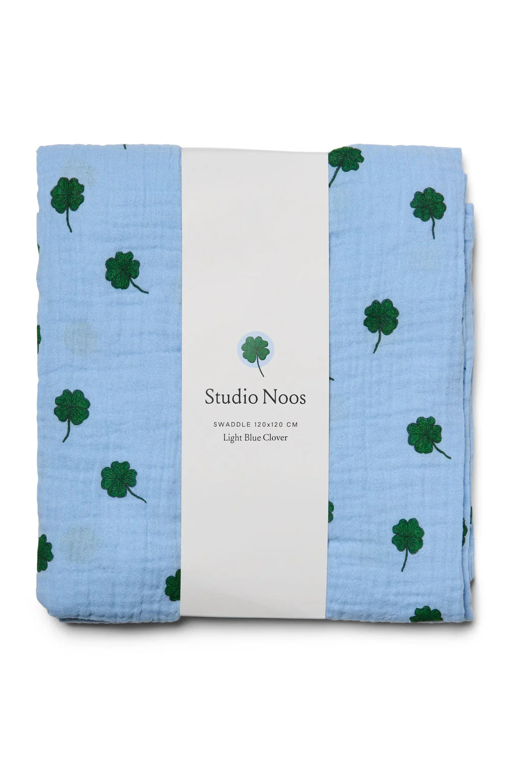 Studio Noos - Babyswaddle 120cm aus Baumwolle (bio) hellblau Kleeblatt