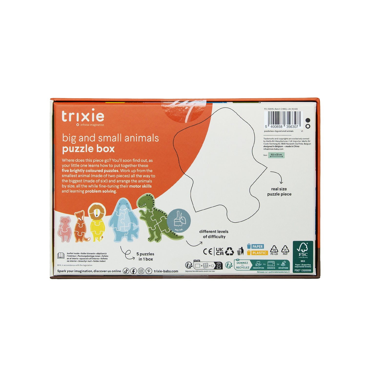 Trixie - Kinder Puzzle „Tiere nach Größe“ – 5 Lernpuzzle