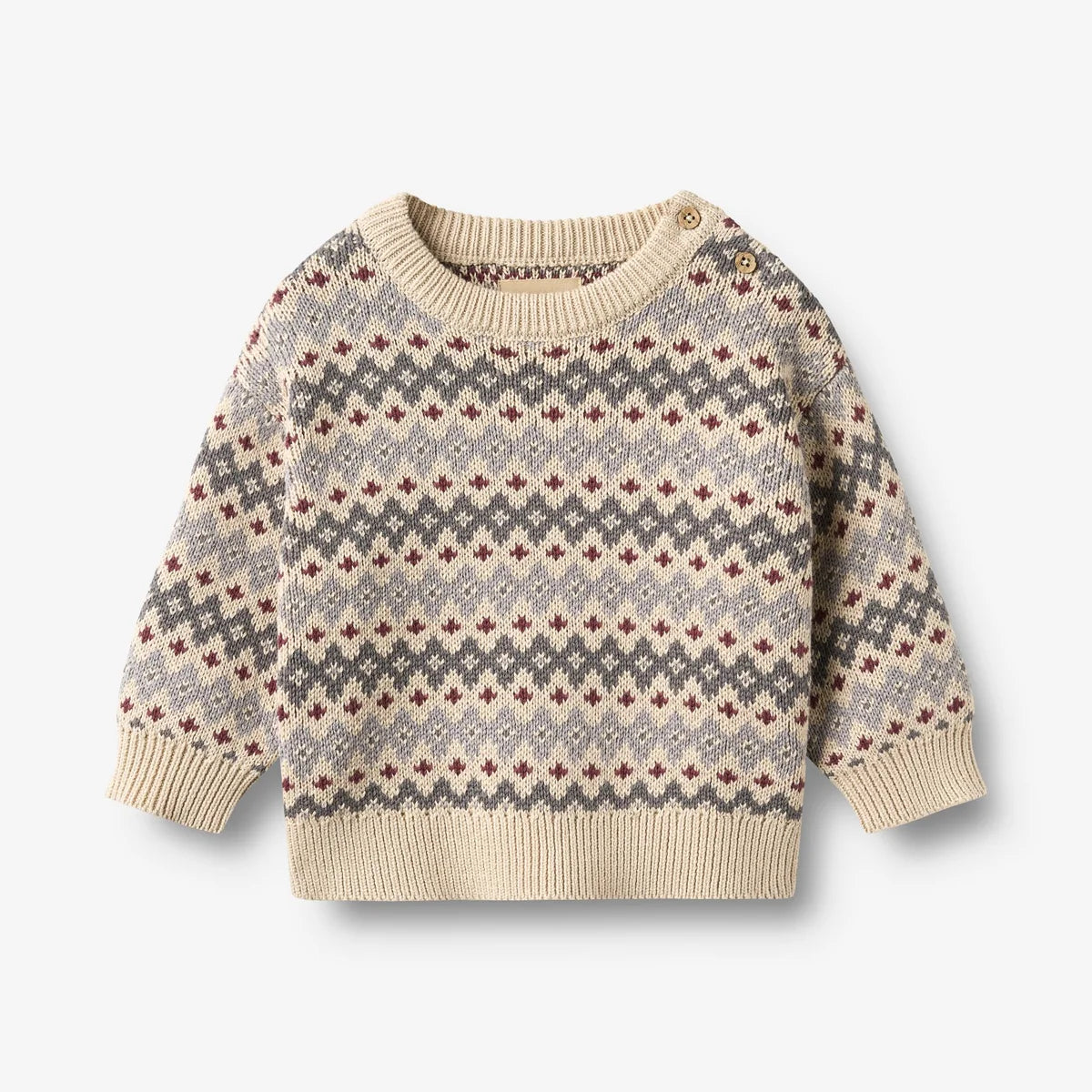 Wheat - Baby Pullover Harlow Jaquardmuster grau/beige
