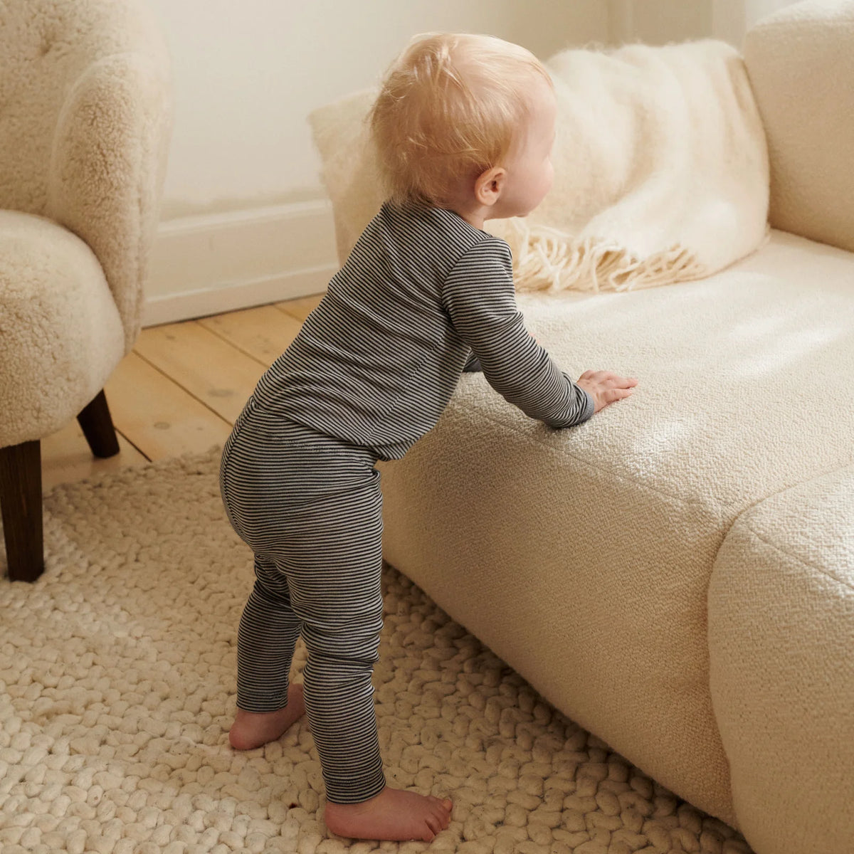 Wheat - Baby Leggings Agi Wolle Streifen grau/blau
