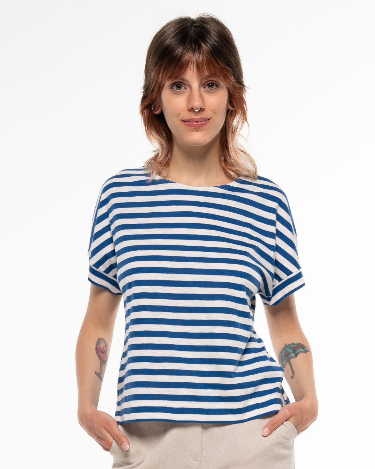Alma &amp; Lovis - Damen T-Shirt Baumwolle (Bio) blau-weiß