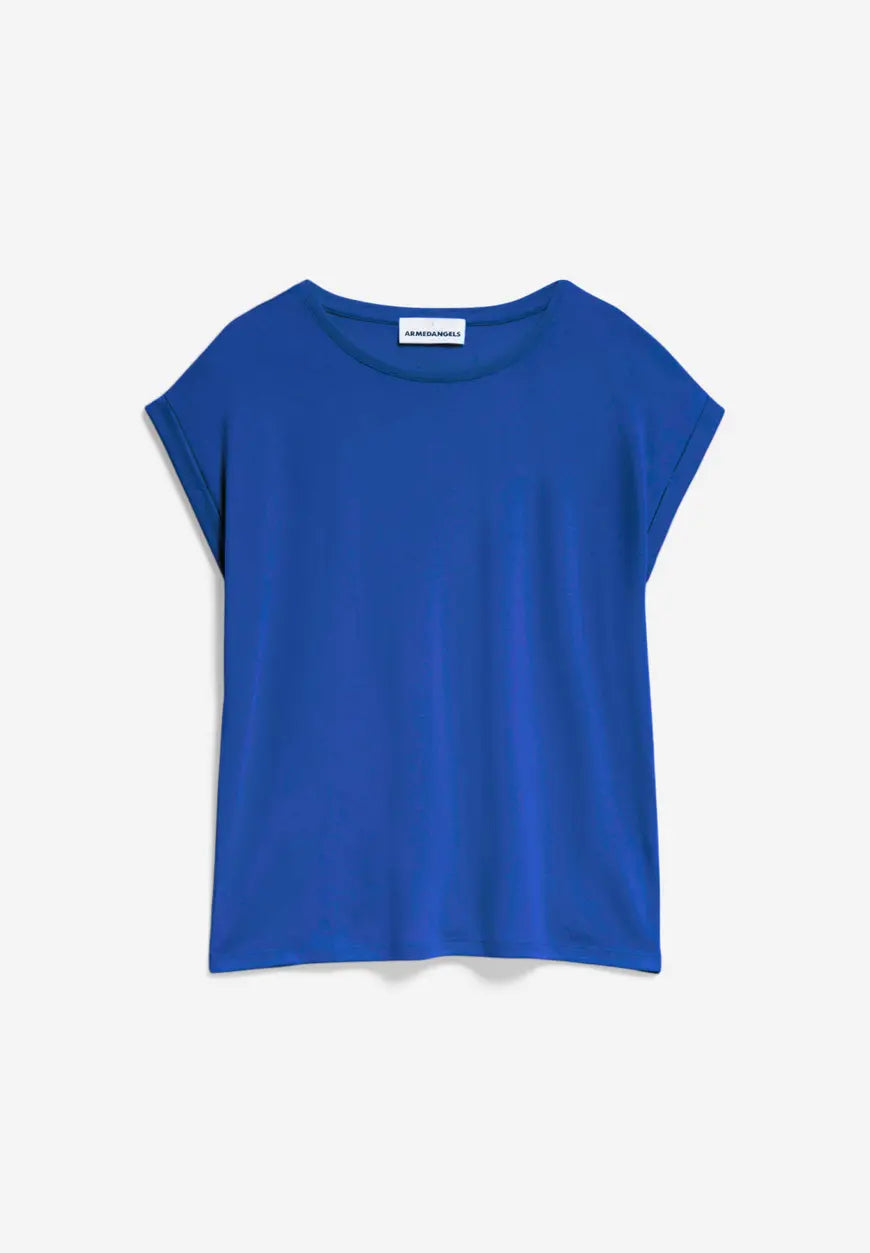 T-Shirt JILAANA mit Rundhalsuaschnitt in blau fair produziert von Armedangels. 
