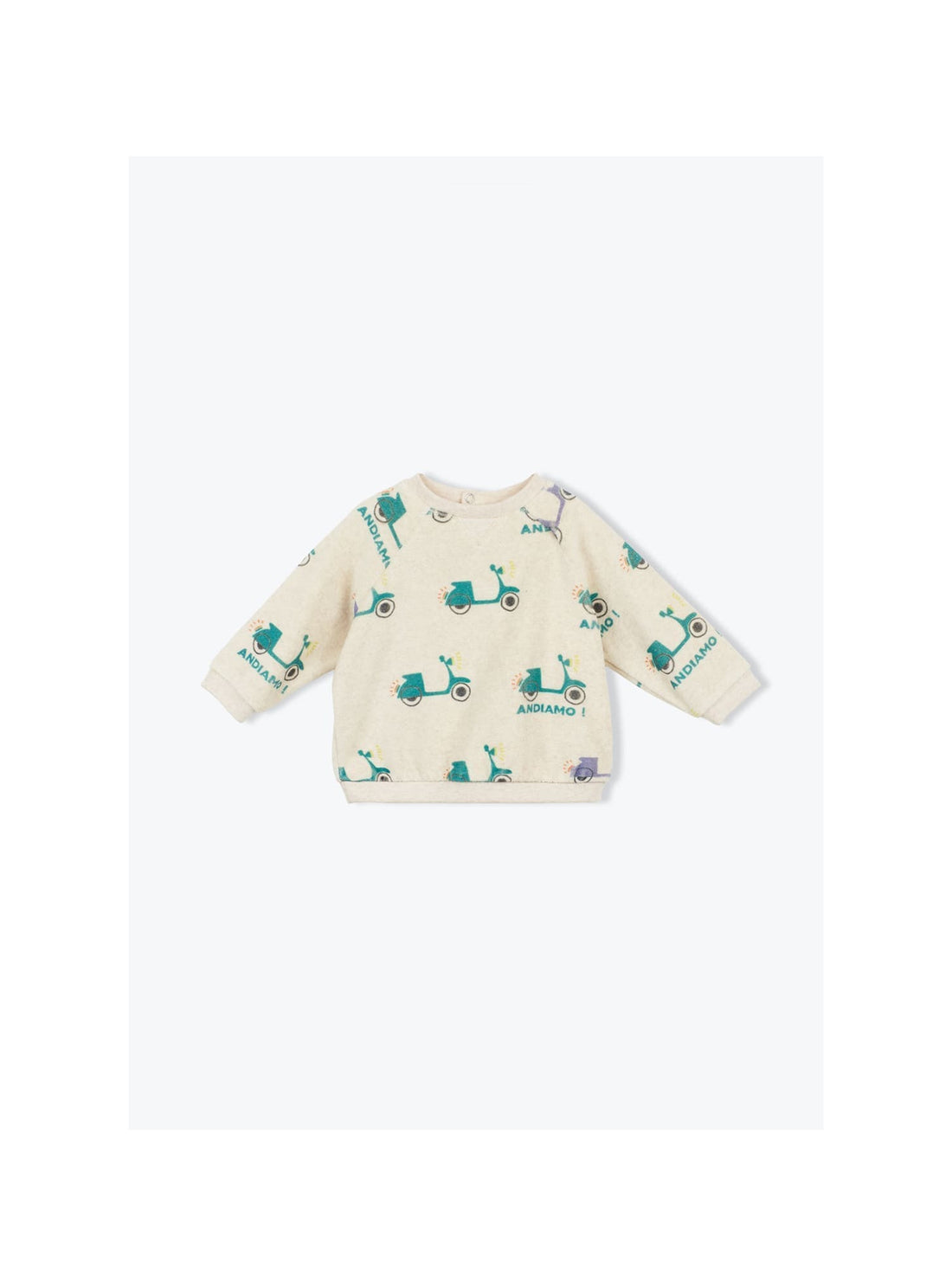 Süßes Frottee-Baby-Sweatshirt mit Scooter Motiven für Mädchen und Jungen von Arsène et les Pipelettes.