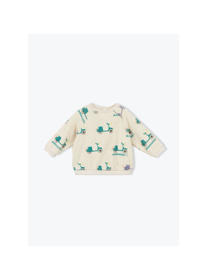 Süßes Frottee-Baby-Sweatshirt mit Scooter Motiven für Mädchen und Jungen von Arsène et les Pipelettes.