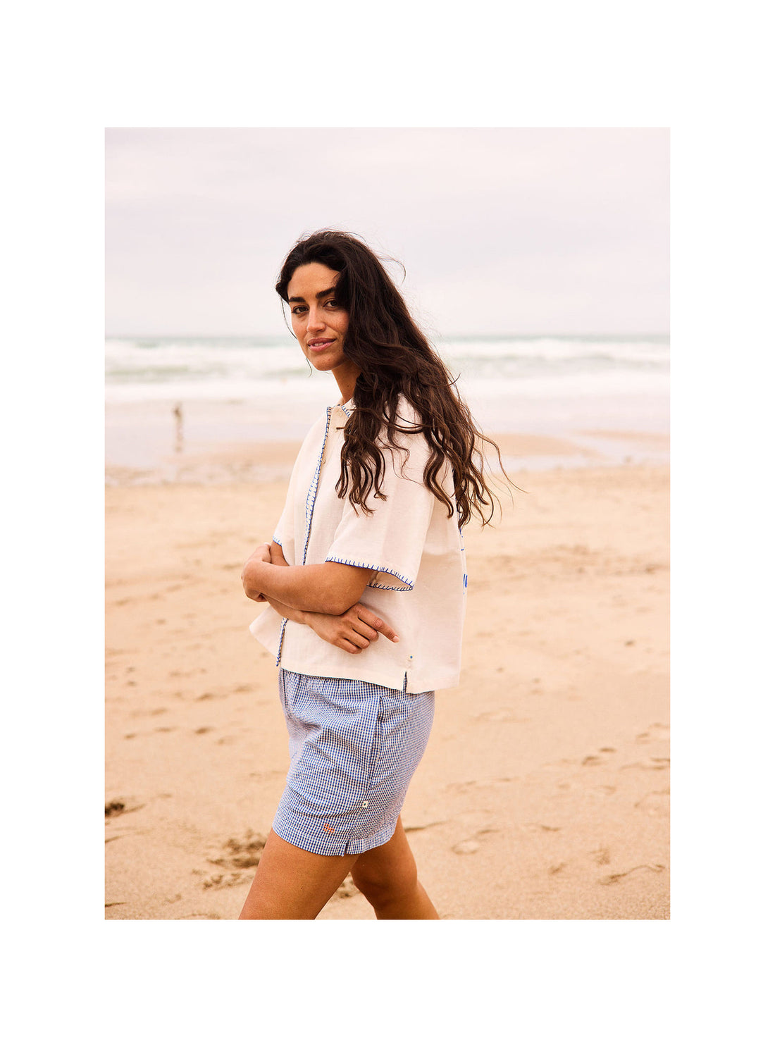 Arsène et les Pipelettes - Damen Shorts blau-weiß kariert