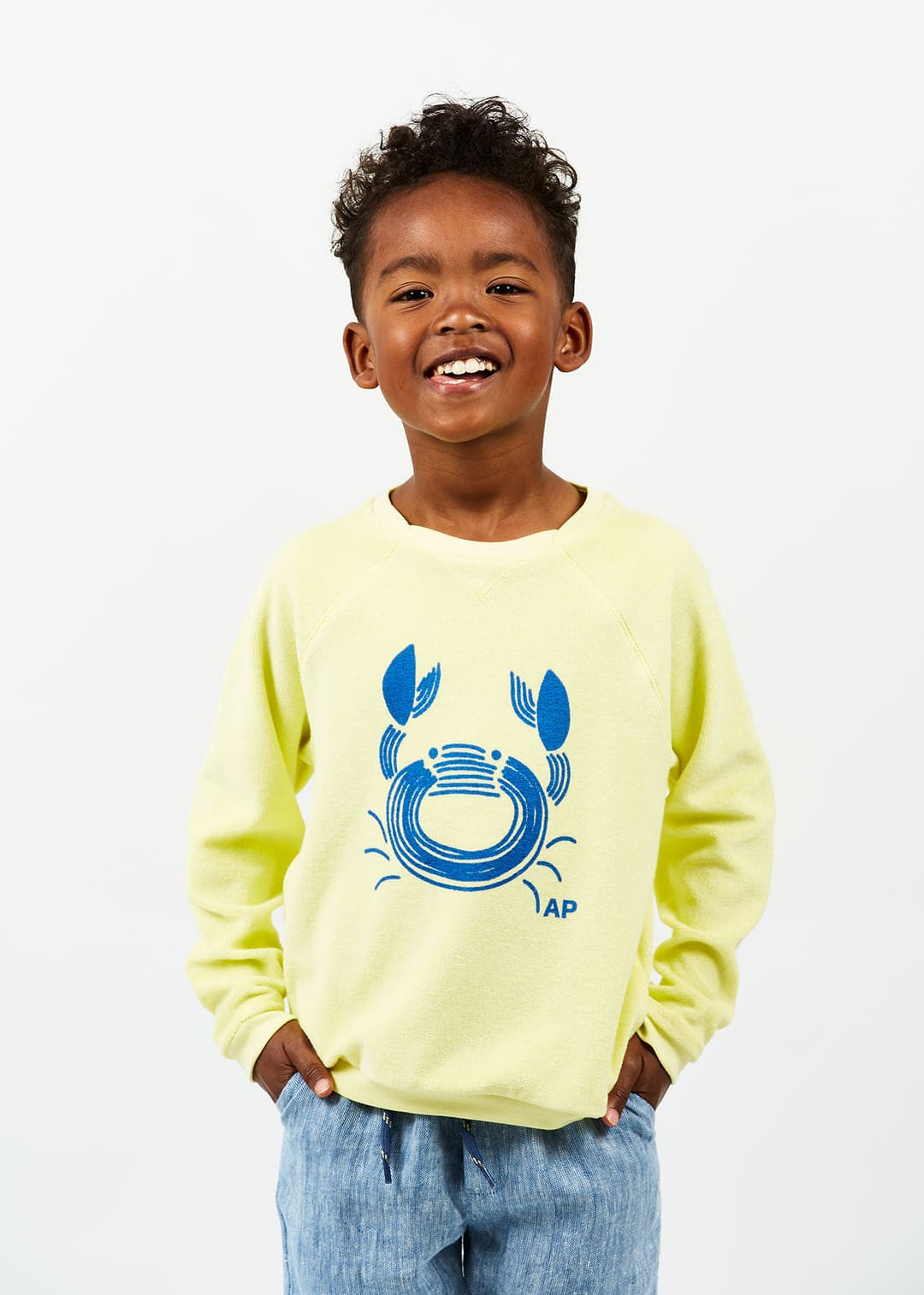 Kinder Frottee-Sweatshirt mit Krabbe Aufdruck für Mädchen und Jungen von Arsène et les Pipelettes.