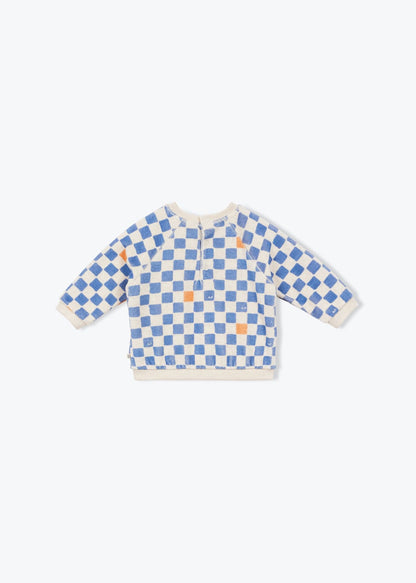 Arsène et les Pipelettes - Baby Langarmshirt blau-weiß kariert