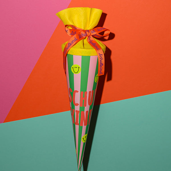 Ava & Yves -Schultüte Geschwisterkind 35cm, Streifen Grünrosa, Neonrosa