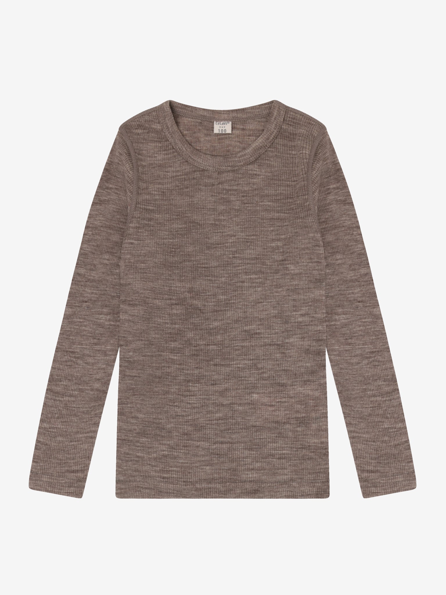 CeLaVi - Kinder Langarmshirt 100 % Wolle braun