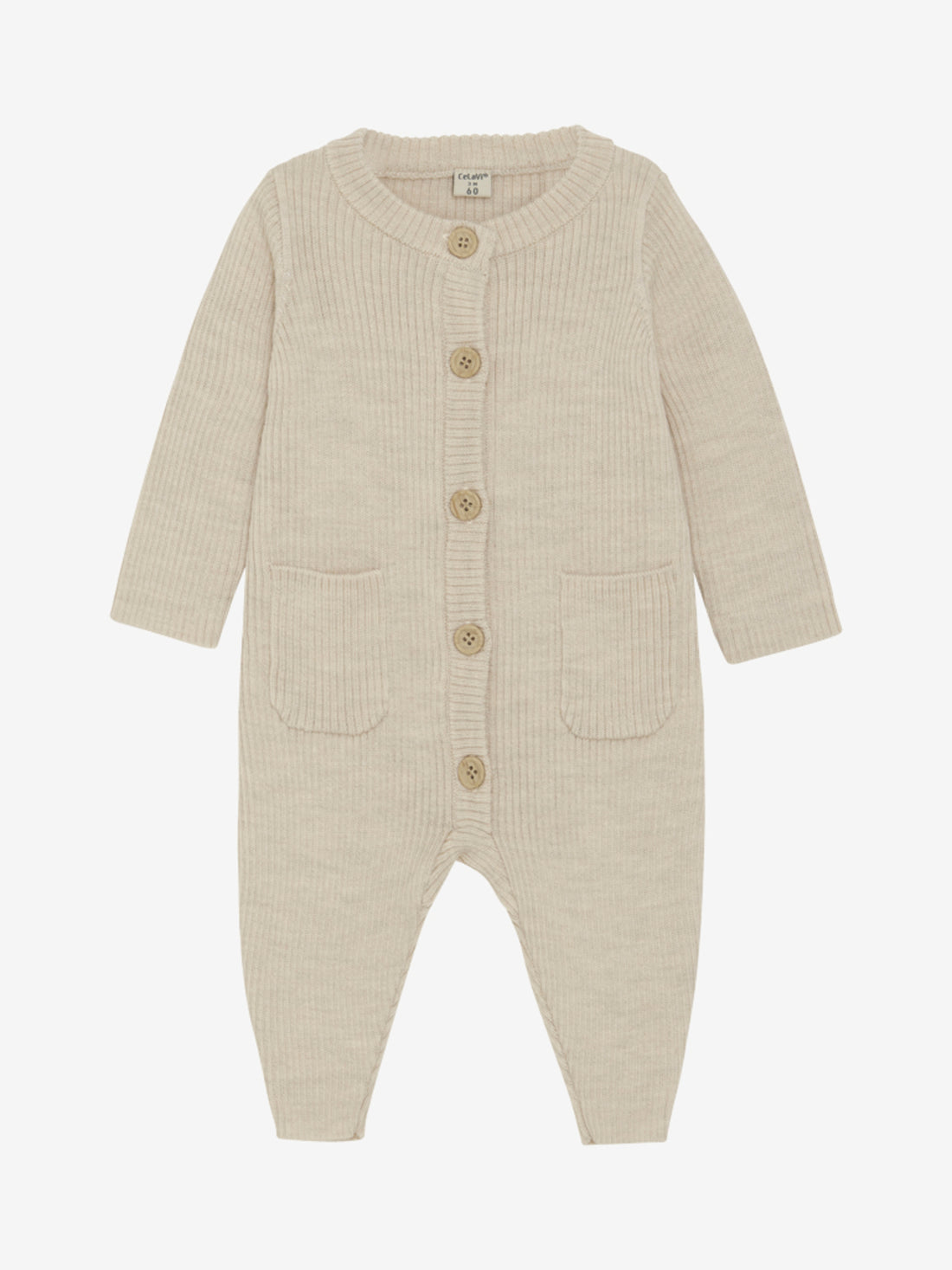 Langärmliger, einfarbiger Strickoverall aus 100 % Merinowolle von CeLaVi.