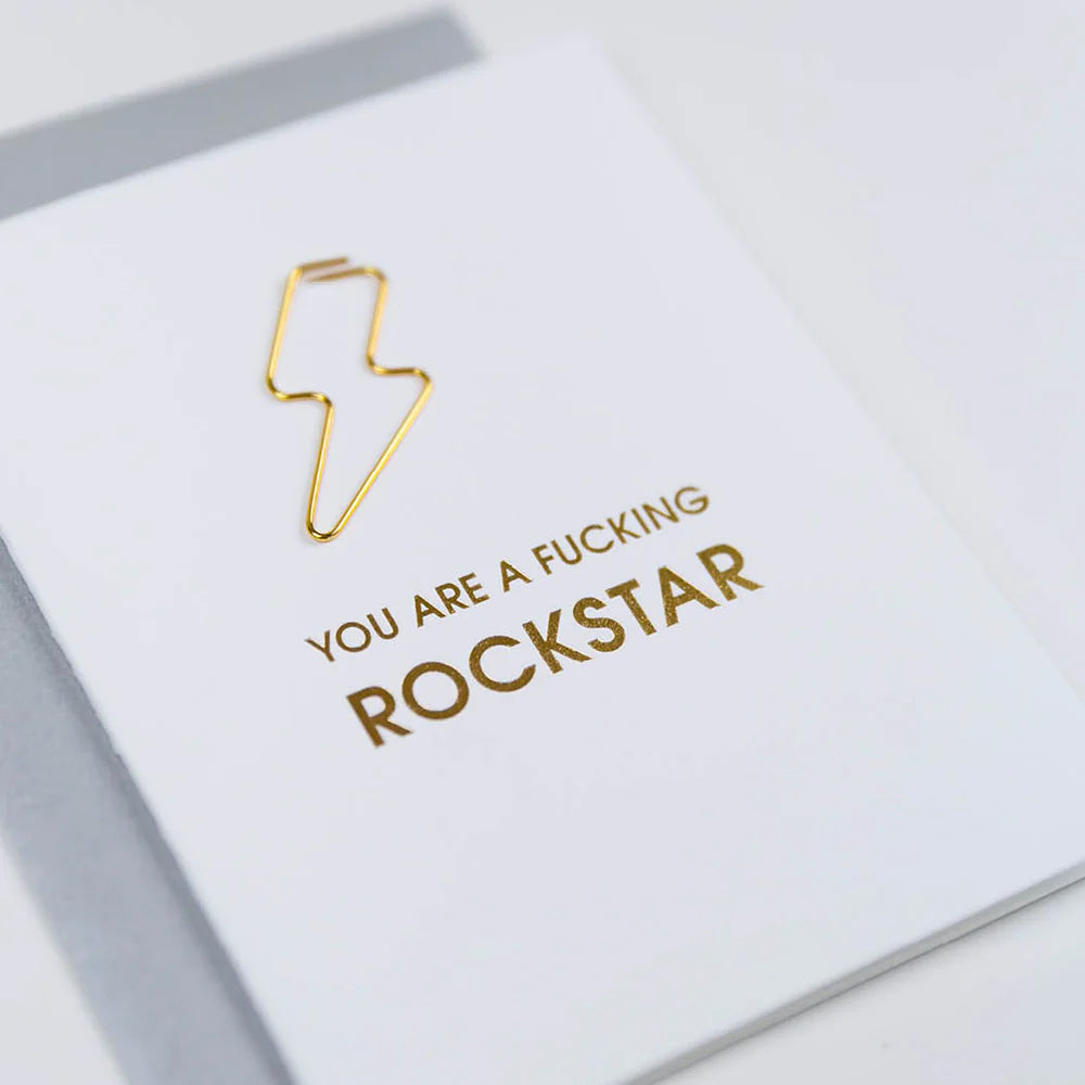 Chez Gagné - Klappkarte Fucking Rockstar mit goldener Büroklammer