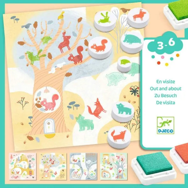 Ein Stempelset zum Thema Tiere, bei dem das Kind die Karten mit den süßen Illustrationen frei dekorieren kann. 