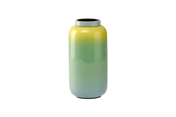 Wunderschöne Vase mit Metallring in Farbenverlauf gelb/ grün/ blau von Gift Company .