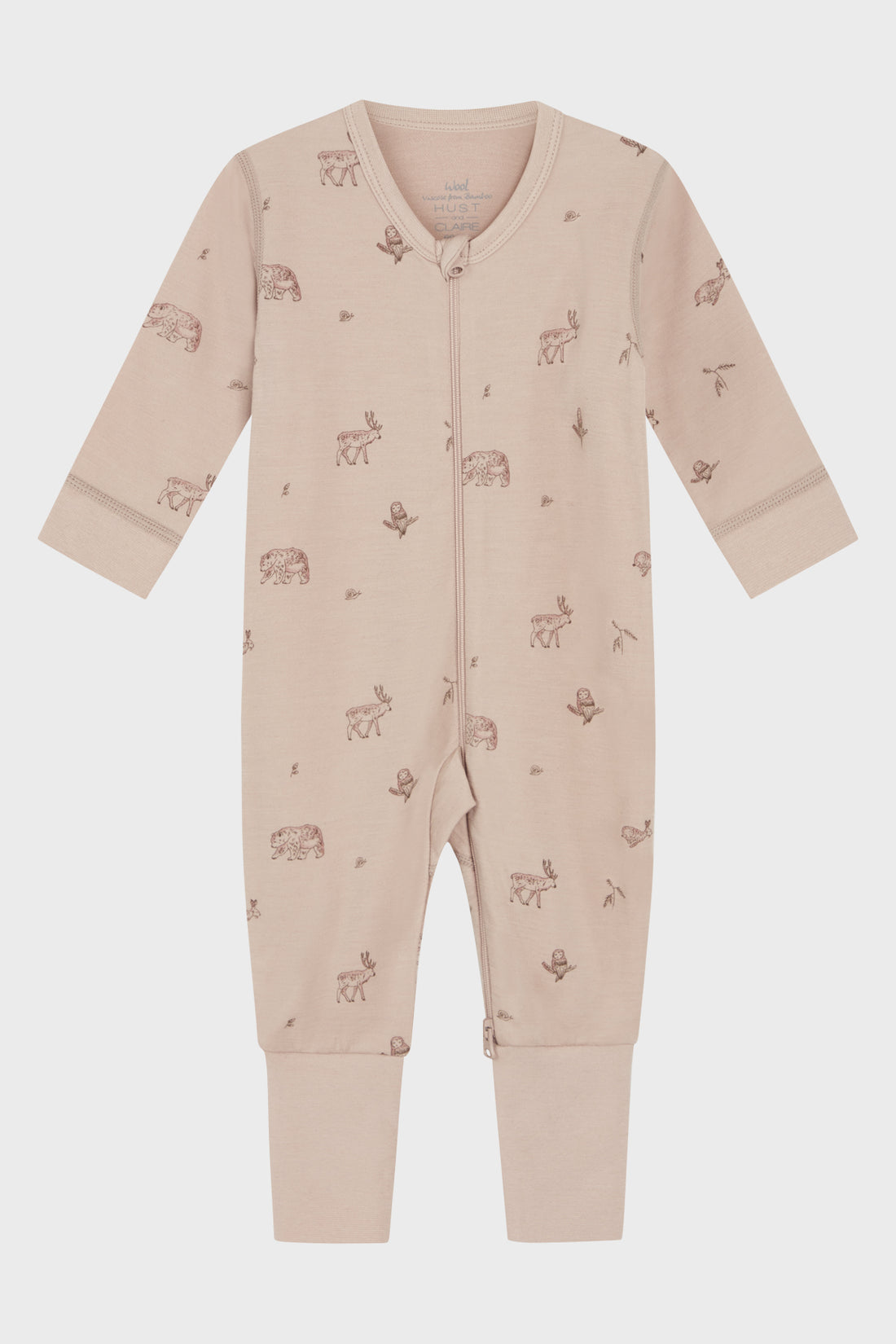 Langärmliger Overall aus bequemer, dehnbarer Wolle und Viskose in Bambusqualität mit Animal-Print.