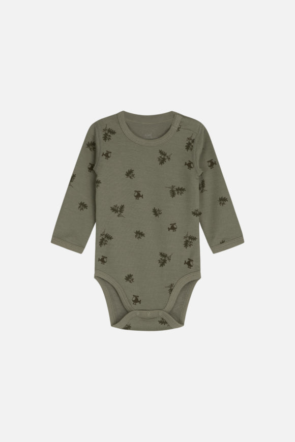 Langarm-Body aus bequemem Stretch-Woll- und Bambusgewebe mit Muster von Hust & Claire.