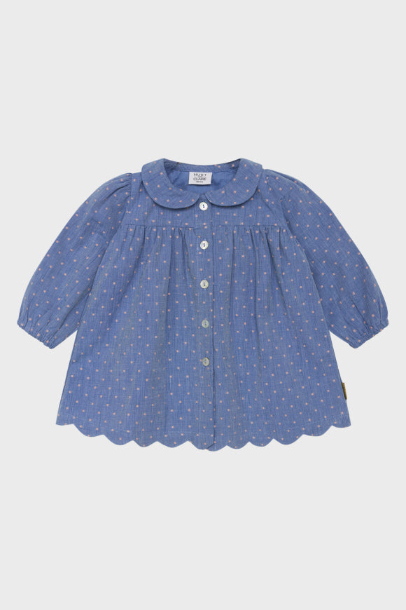 Langärmliges Kleid aus gewebter Baumwolle mit Tupfen und Kragen von Hust & Claire