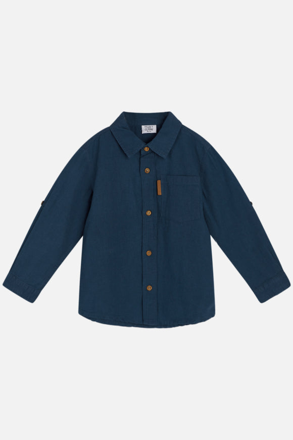 Hemd aus gewebtem Leinen in dunkelblau von Hust & Claire.