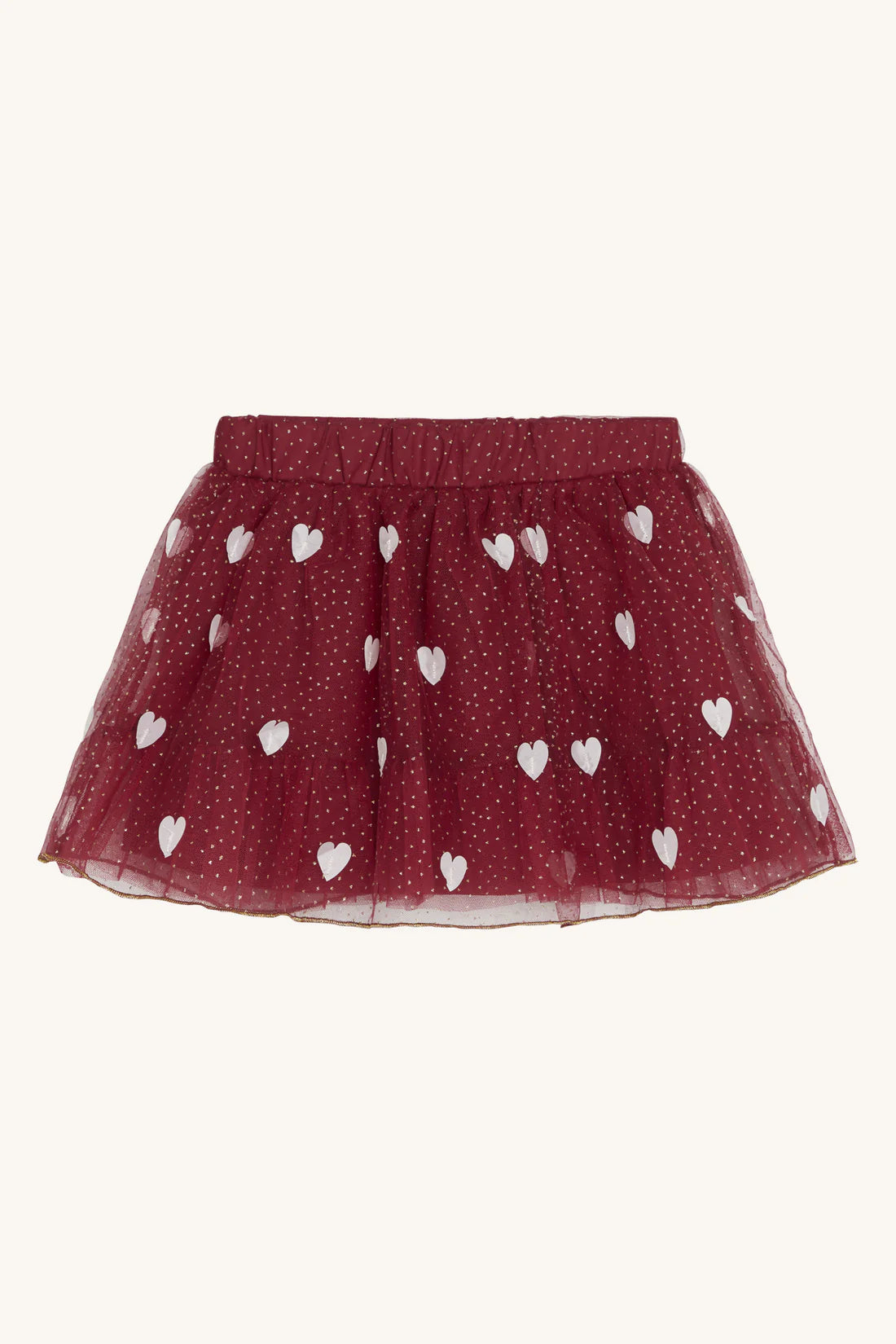Tüllrock mit elastischem Bund. Der Rock hat aufgenähte Herzen und hübsche Glitzerdetails. Darunter befindet sich ein weicher Petticoat.