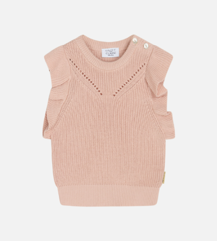 Gestrickte Weste mit Muster und Rüschen an den Schultern aus 100 % Bio-Baumwolle von Hust & Claire.