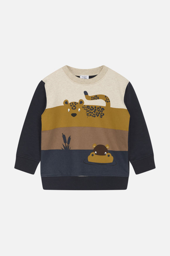 Sweatshirt aus weicher Baumwolle mit Leoparden- und Nilpferd-Print für Mädchen und Jungen von Hust &amp; Claire.
