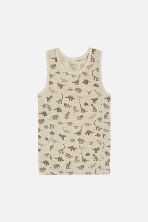 Süßes Unterhemd aus weicher Stretch-Seiden-Wollmischung mit Dinosaurier-Print von Hust &amp; Claire.