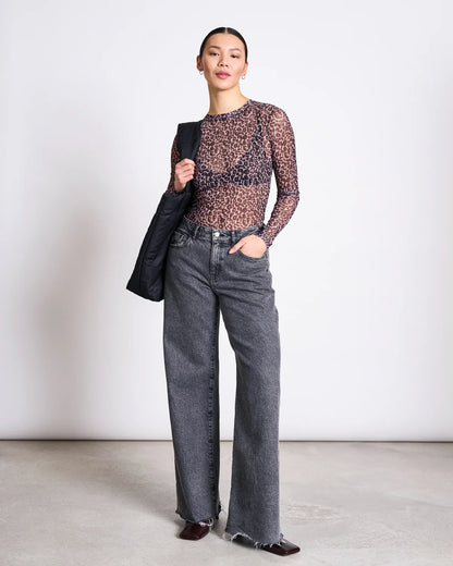 Jan ´n June - Mesh Langarmshirt &quot;Dora&quot; leoprint für Frauen