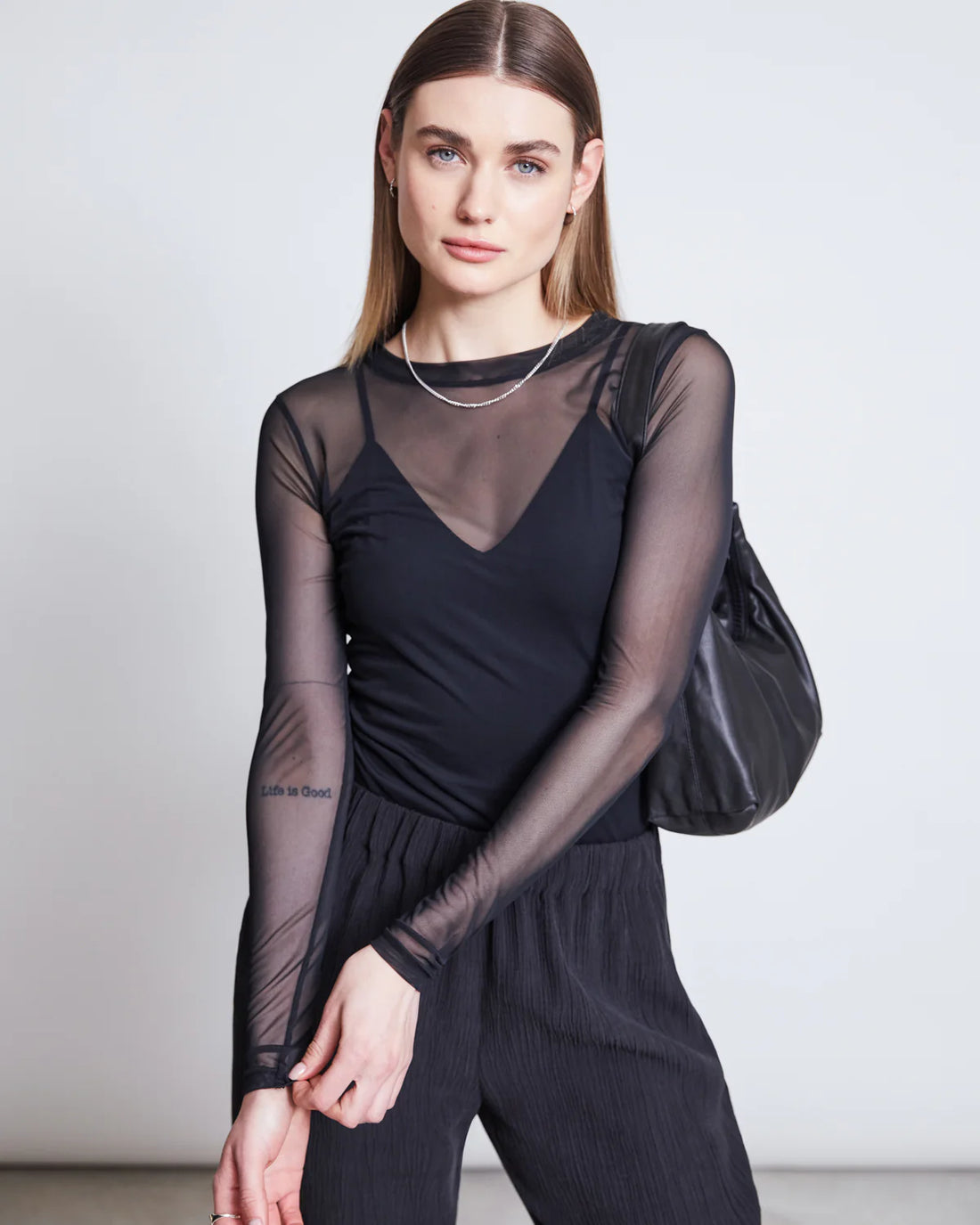 Jan ´n June - Mesh Langarmshirt &quot;Dora&quot; schwarz für Damen/Frauen