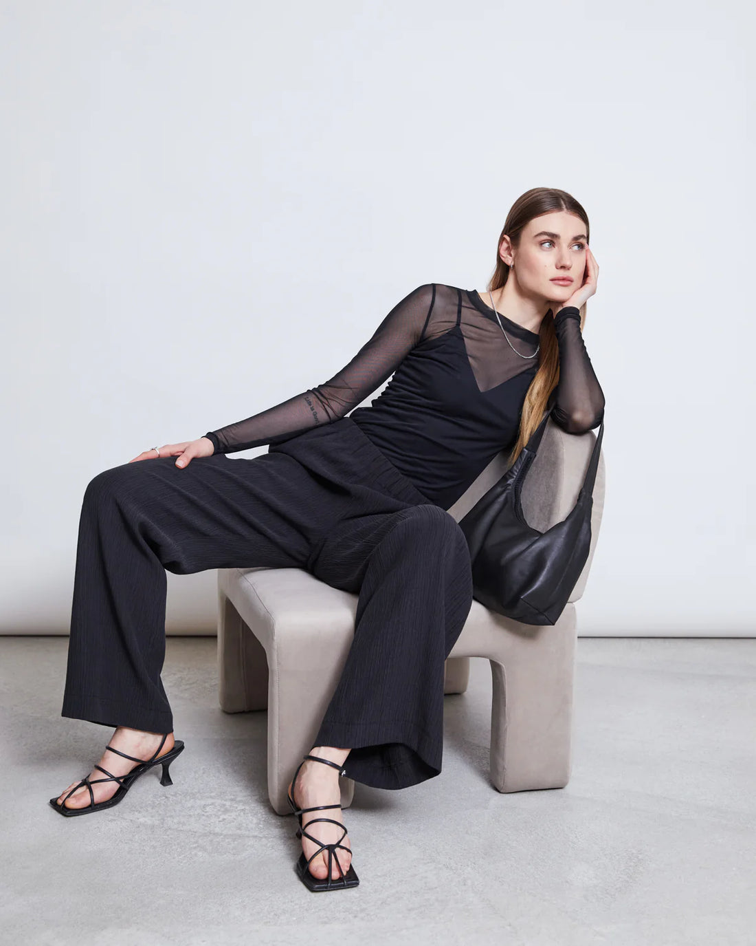 Jan ´n June - Mesh Langarmshirt "Dora" schwarz für Damen/Frauen