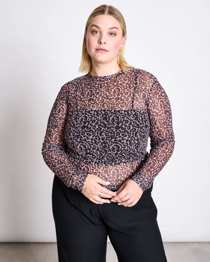 Jan ´n June - Mesh Langarmshirt &quot;Dora&quot; leoprint für Frauen