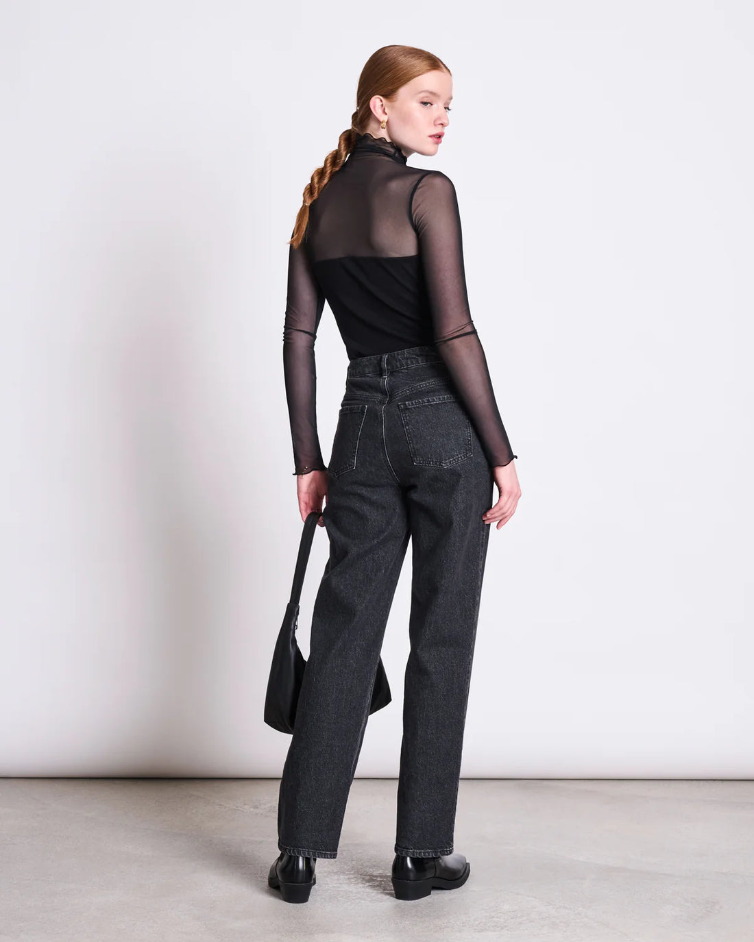 Jan ´n June - Mesh Rollkragenshirt &quot;Pluie&quot; schwarz für Frauen