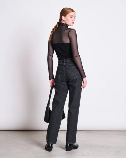 Jan ´n June - Mesh Rollkragenshirt &quot;Pluie&quot; schwarz für Frauen