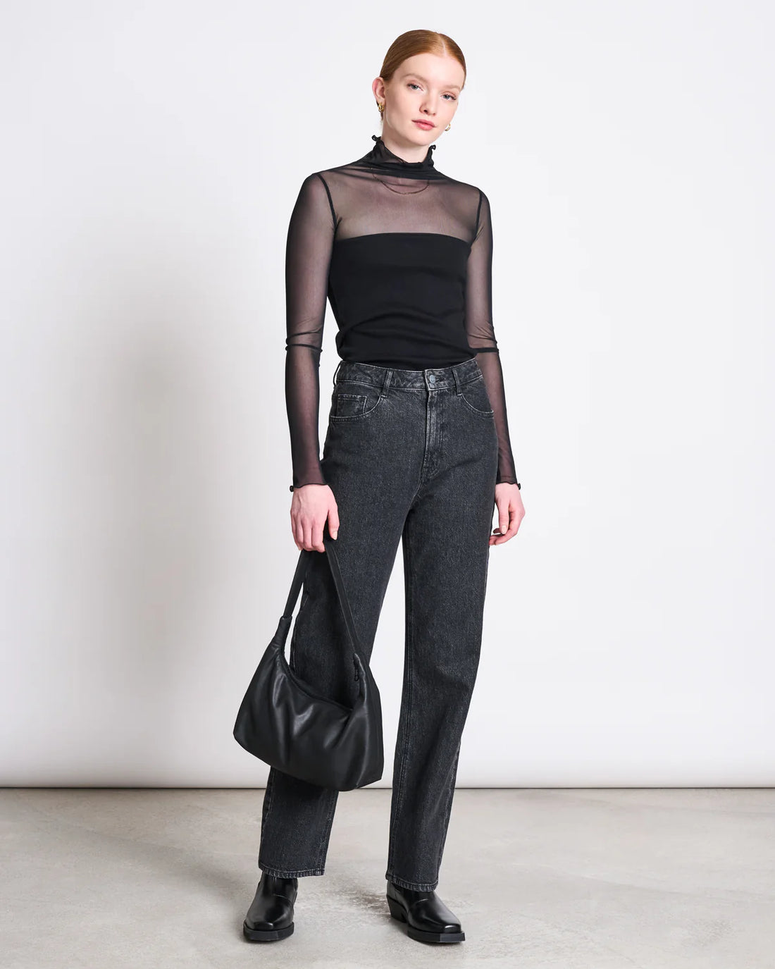 Jan ´n June - Mesh Rollkragenshirt &quot;Pluie&quot; schwarz für Frauen
