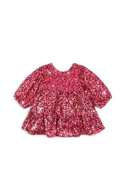 Konges Slojd - Kinder Kleid mit glitzernden Pailetten rosa mit Baumwolle