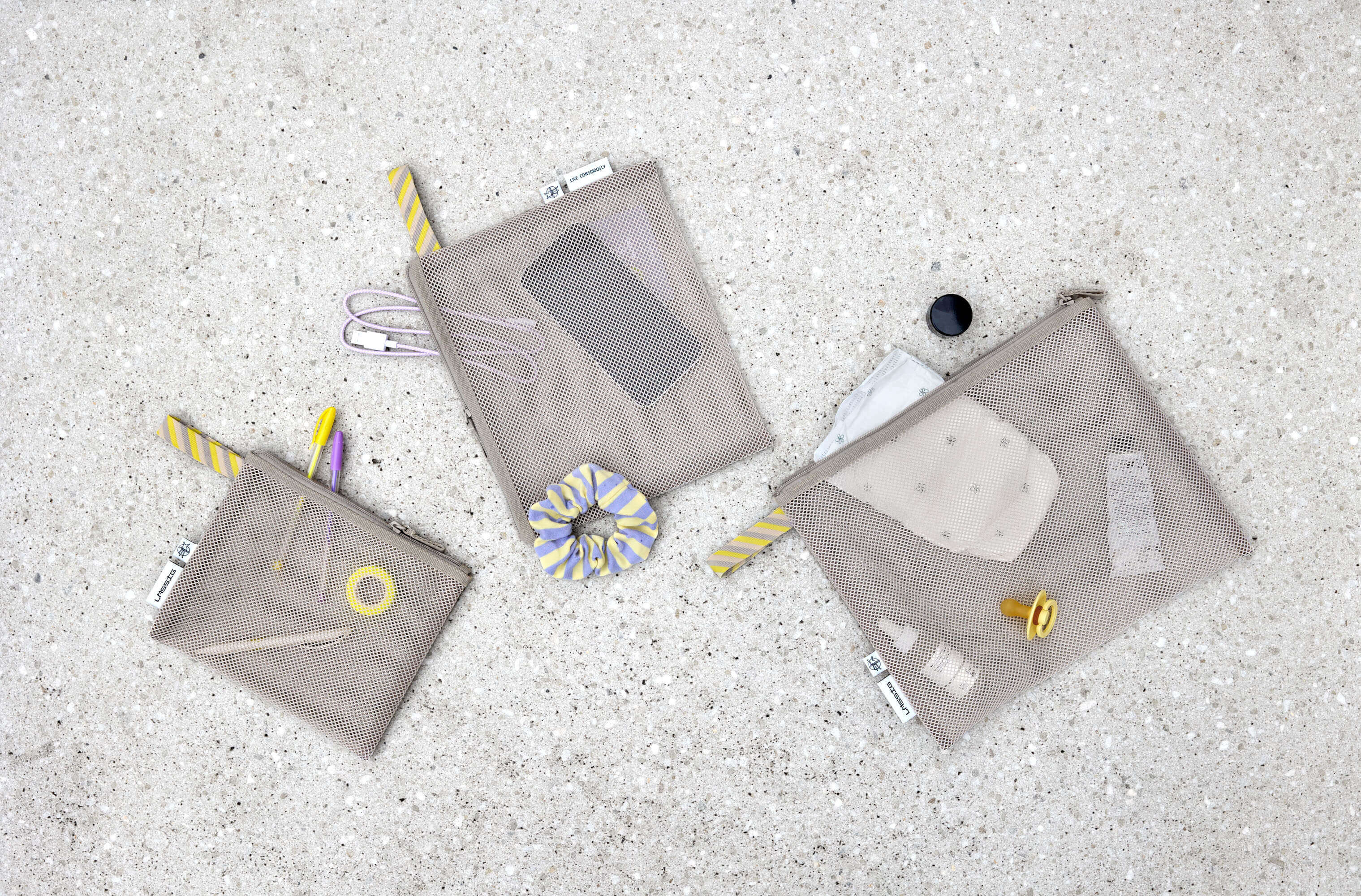 Lässig - Netztasche 3-er Set grau
