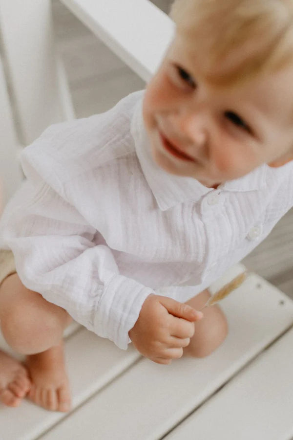 Leevje -  Baby Musselinhemd weiß aus Baumwolle