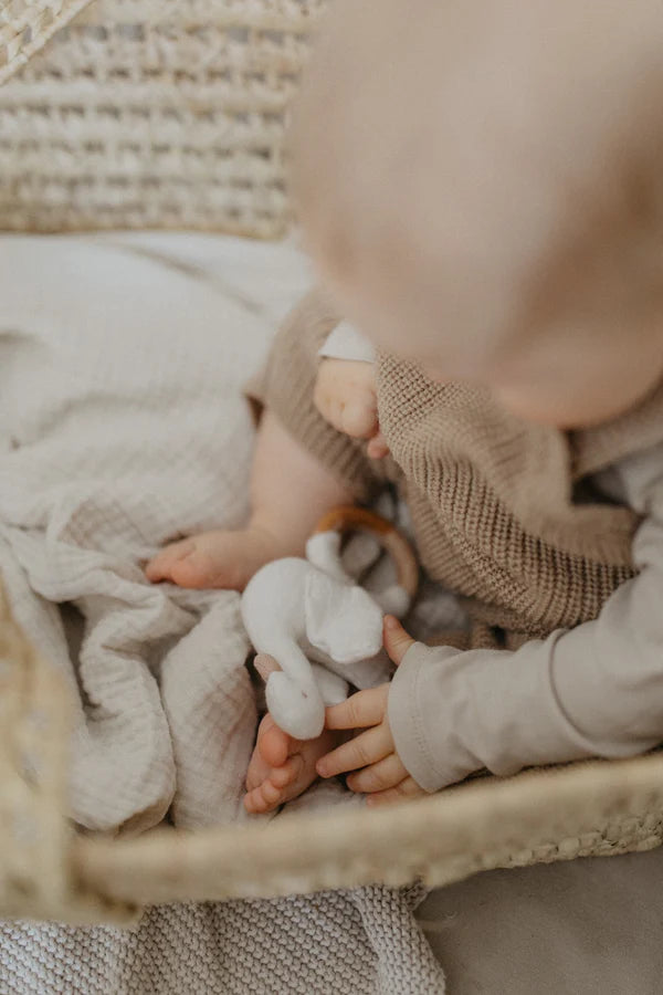 Leevje - Baby Rassel mit Holzring Schwan