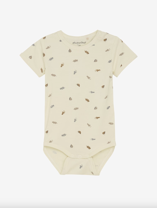 Einfarbiger, kurzärmliger Bodystocking aus weicher Bambusviskose mit Aufdruck von Minymo.