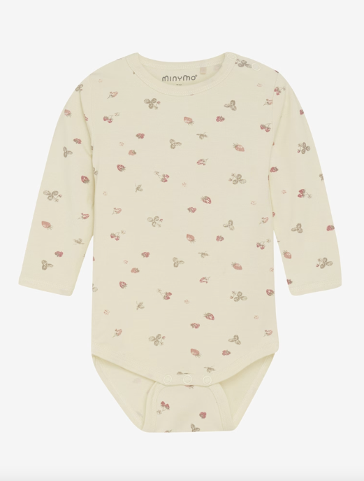 Wunderschöner einfarbiger langarm Body mit Aufdruck  für Mädchen und Jungen von Minymo.