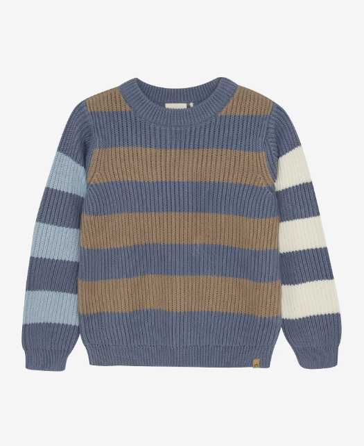 Schöner langärmeliger Strickpullover mit Streifen für Mädchen und Jungen von Minymo.