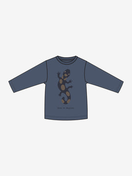 Minymo - Langarmshirt in blau mit Eidechse