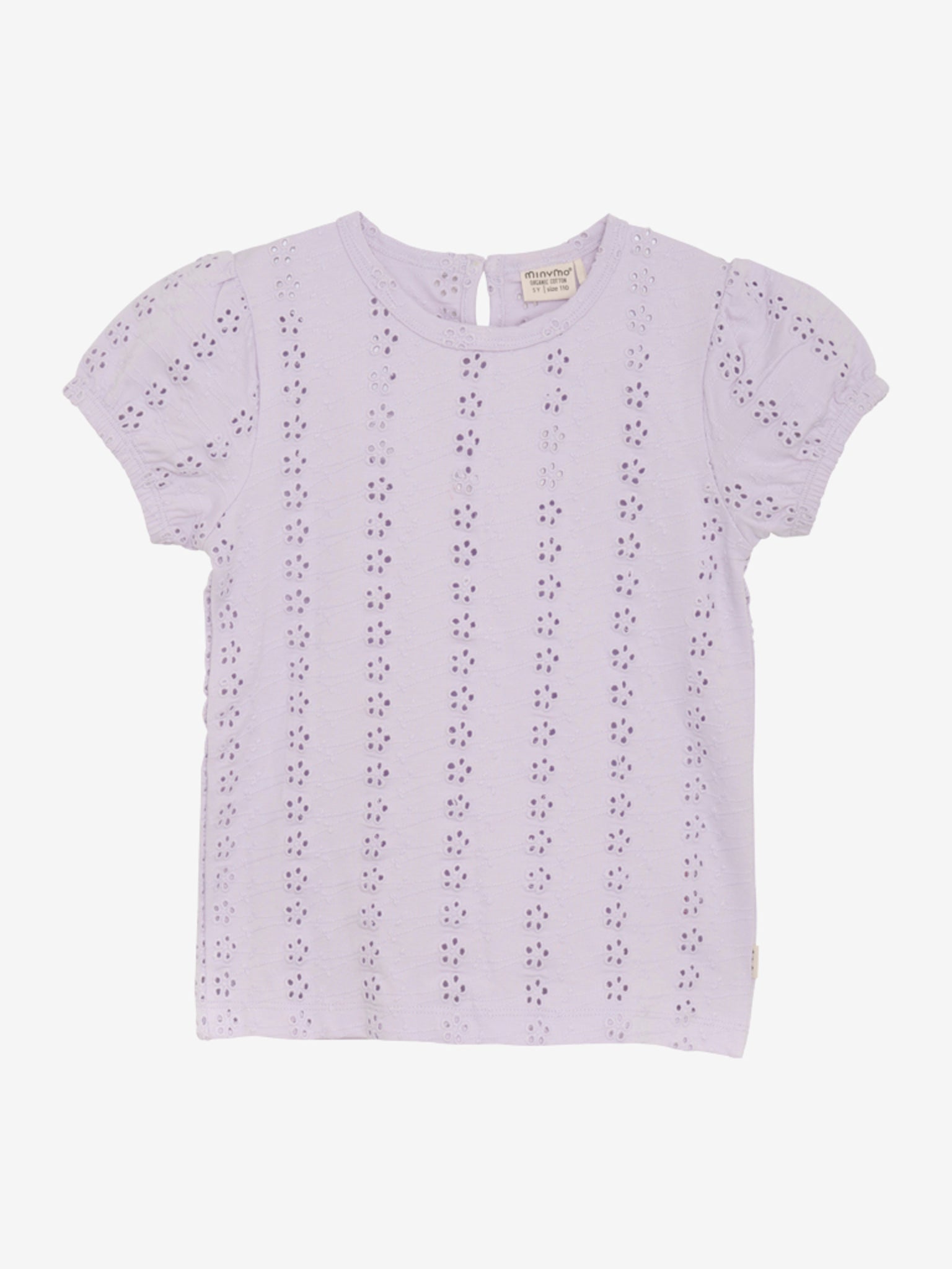 Süßes T-Shirt mit Lochmuster in Flieder für Mädchen von Minymo.