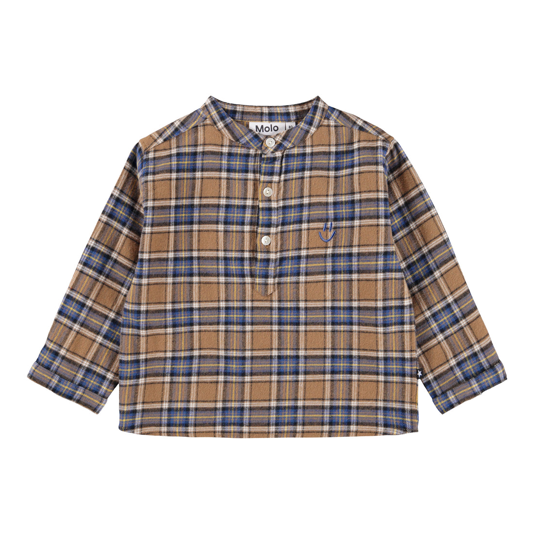 Molo - Langarmshirt braun blau kariert für Jungen/Babys mit Smiley