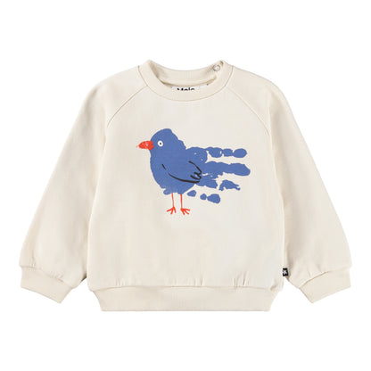 Molo - Sweatshirt in beige mit blauem Vogel für Babys/ Jungen / Mädchen