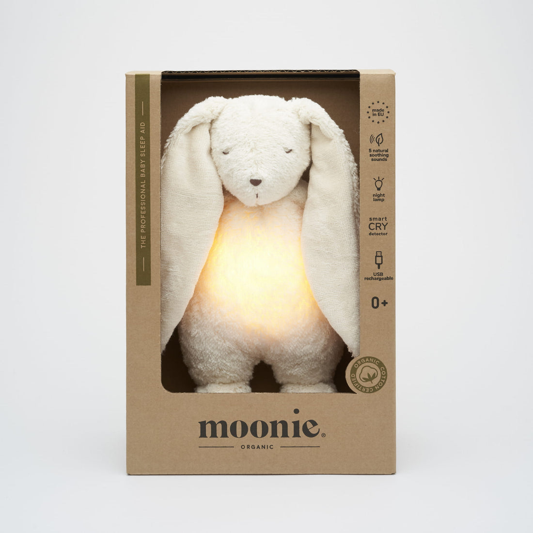 Moonie - Kuschelhase &amp; Nachtlicht &amp; Einschlafhilfe in einem natur