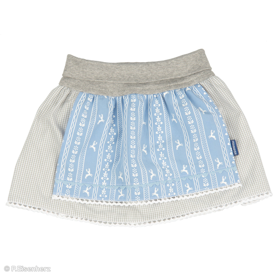  Süßer Trachtenrock mit schönen Spitzendeails, angenähter Schürze und elastischem Bündchen