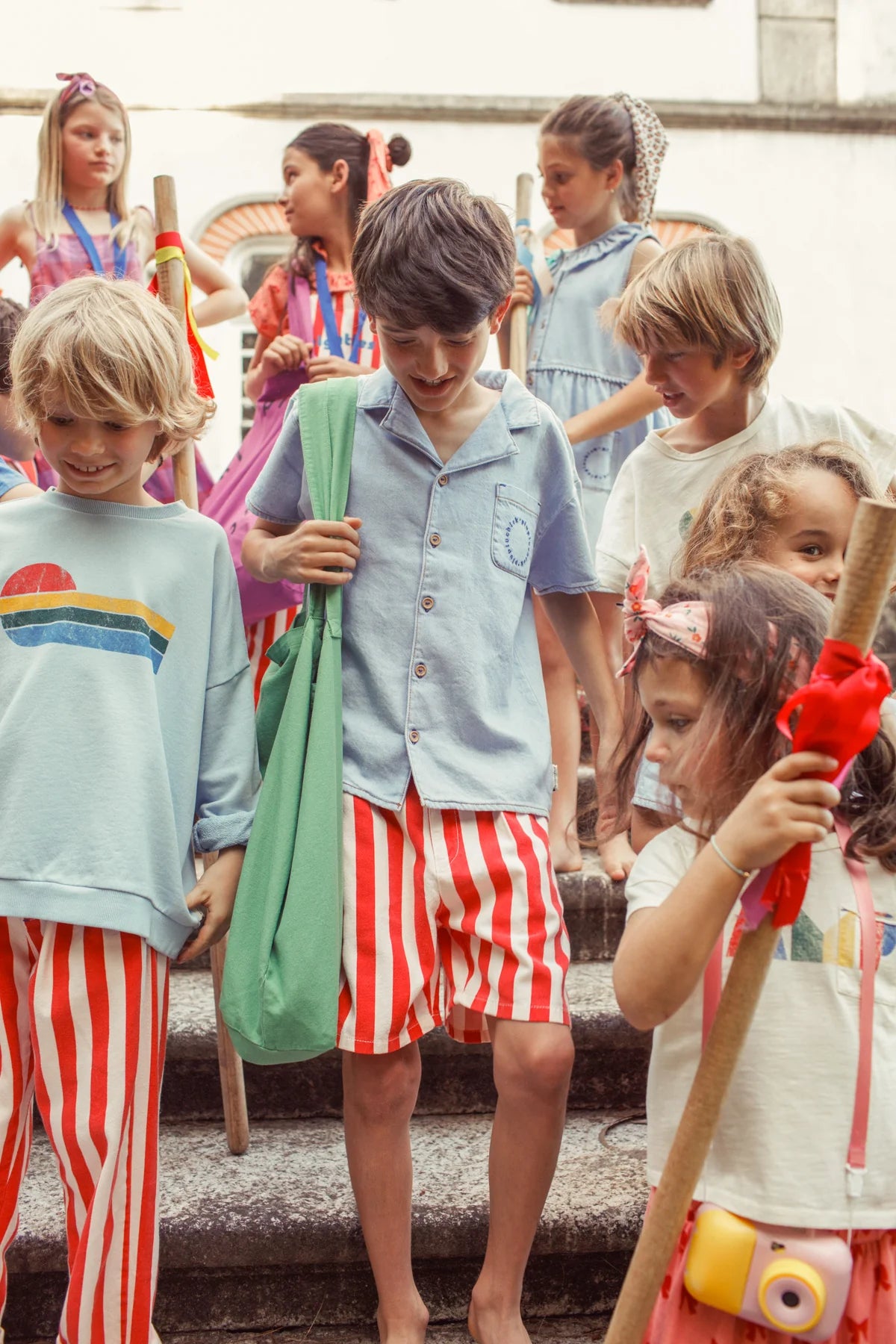 Piupiuchick - Kinder Shorts Baumwolle rot weiss gestreift