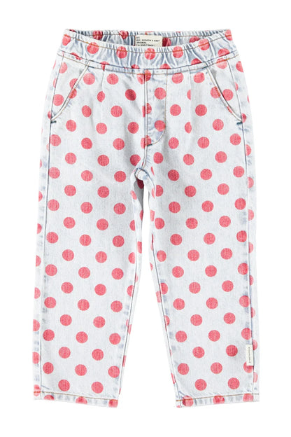 Piupiuchick - Kinder Hose denim "red dots" Baumwolle