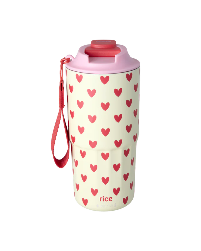 Rice - Thermobecher creme mit Herzen-Print