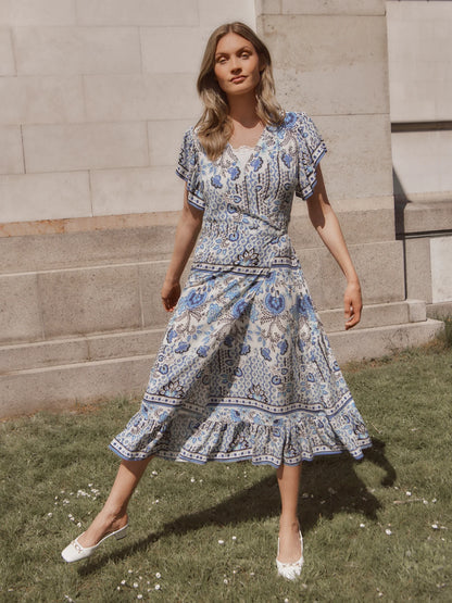 Rosemunde - Elif Midi-Wickelkleid blau