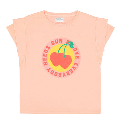 Doppelärmiges Shirt in rosa mit Rundhalsausschnitt und Kirschen Print  von Sisters Department